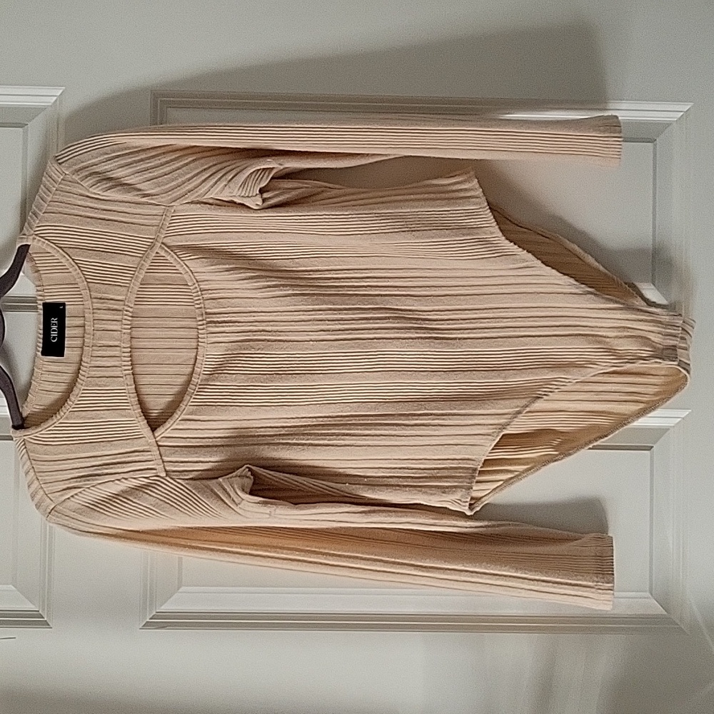 Cider Beige Ribbed Cutout Bodysuit Long Sleeve Bodycon Women’s Large